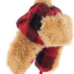 Check Hat with Fur Ornament, Red/Black